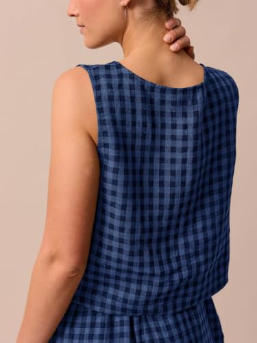 Image of Womens 2 Piece Lounge Sets Cotton Plaid Crop Top High Waisted Baggy Ankle Barrel Pants Gingham Matching Set