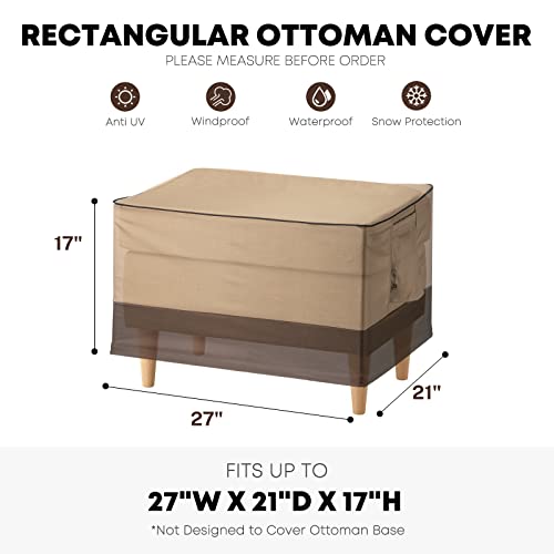 Patiogem Heavy Duty Outdoor Ottoman Cover 27X21X17 Inch Rectangular Waterproof Patio Ottoman Cover With 2 Buckle Straps And Air Vents, Patio Side Table Cover #TOP2