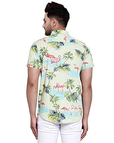 Image of Style Quotient Men Green Blue Boxy Flamingo Printed Casual Shirt