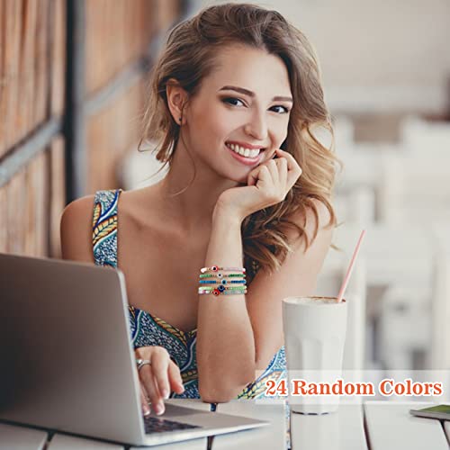 24 Pcs Beaded Evil Luck Eye Bracelets- Elastic Handmade Protection Bracelet Durable Mexican Bracelets Delicate Mal De Ojo Bracelets Evil Luck Eye Jewelry for Women Men Lucky Gift (Random Color)2