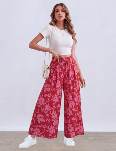 Image of ZJCT Wide Leg Palazzo Pants for Women Summer Beach Pants Flowy Loose Casual Lounge Pajama Yoga Pants with Pockets