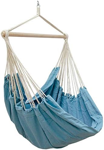AMANKA Mehrpersonen Hängestuhl XXL Hängematte Familienhängematte max. 150 kg belastbar Riesiger Hängesitz 190x140 cm 100% Baumwolle Hängesessel inkl. Swivel Pazifik Blau