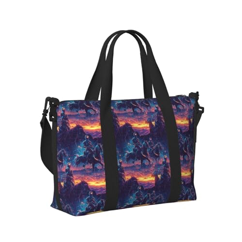 Cyber ​​Neon Western Cowboy Print Travel Duffle Bags for Women, Personal Item Overnight Weekender Sport Carry On Gym Bag for Men Women