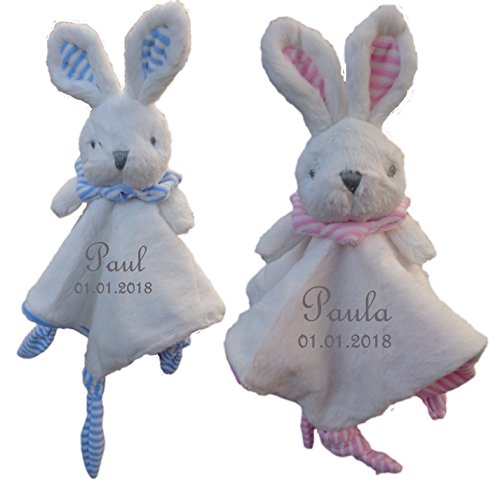 Wuff-Dogsworld Baby Schmusetuch Hase mit Namen Bestickt (hellblau)