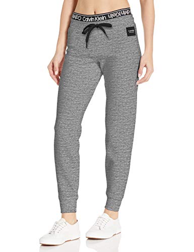 Calvin Klein Women's Layered Two-Way Logo Jogger, Creek Heather, Large