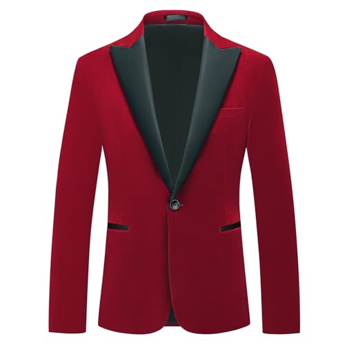 Mens Velvet Blazer Slim Fit Tuxedo Peak Lapel Suit One Button Jacket for Wedding Prom Formal Dinner Party