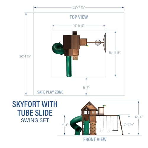 Backyard Discovery Skyfort All Cedar Swing Set, Elevated Covered Wood Roof Clubhouse with Bay Windows, 2 Belt Swings, Web Swing, 10ft Wave Slide, 5 ft Tube Slide, Covered Picnic Table, 5 ft Rock Wall - image 2