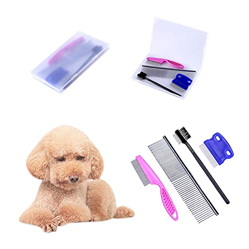 Qbily Dog Comb - Flea Comb 4PCS With Dog Comb Bag,Cat For Comb,Stainless Steel Comb,Durable Round Comb Teeth,Used To Clean Tear Marks,Knotted Hair And Stains,Remove Floating Hair,Mucus