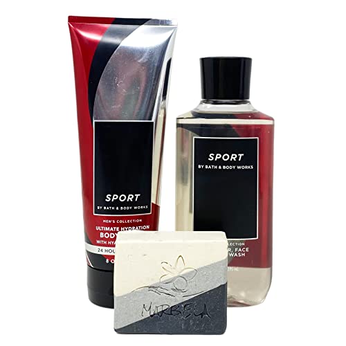 Bath & Body Works Men’s Collection SPORT 2 Piece Set with a Stone & Feather Bar Soap – Full Size