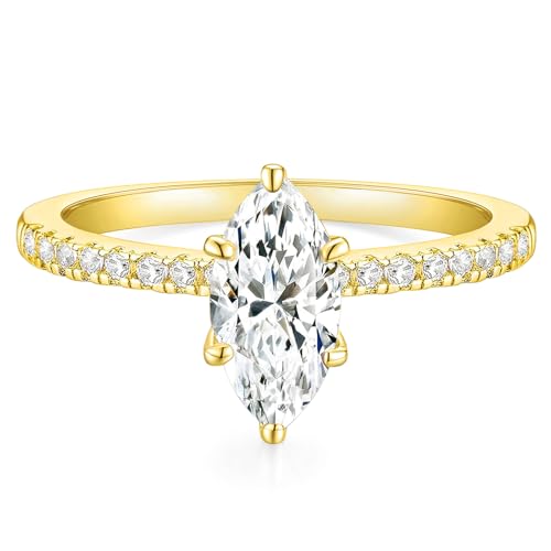 TIGRADE 2CT Engagement Ring for Women Marquise Cut Cubic Zirconia Wedding Band CZ Promise Anniversary Ring Size 3-12, Gold, Size 6
