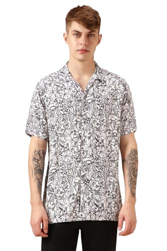 Image of Dennis Lingo Men White Rayon Half Sleeve Cuban Collar AOP Shirts