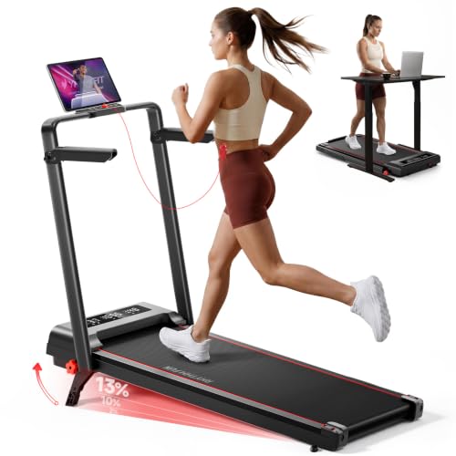 RHYTHM FUN Treadmill with Incline, Under Desk Walking Pad with Handle Bar