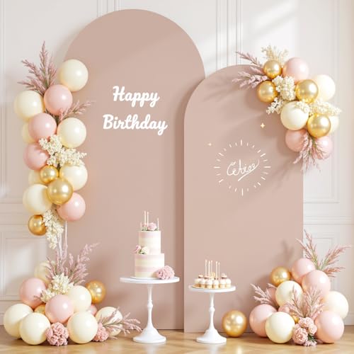 Image of Nude Photo Arch Backdrop Cover Set of 2 Spandex 7.2 and 6ft Arch Covers Stretchy Backdrop Party Arch Stand Covers for Birthday Party Baby Shower Wedding Bridal Shower Banquet Background Decorations