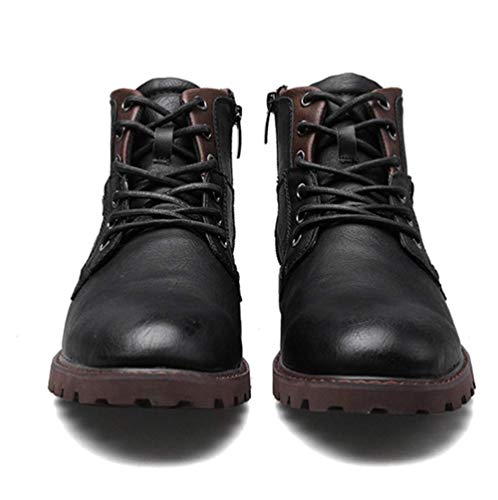 hj Botas de Nieve para Hombre, Botas de Invierno, Botas de Cuero con Cordones, Botas Planas para Mantener el Calor Resistente al Desgaste, cómodas y Antideslizantes Zapatos Informales, 45