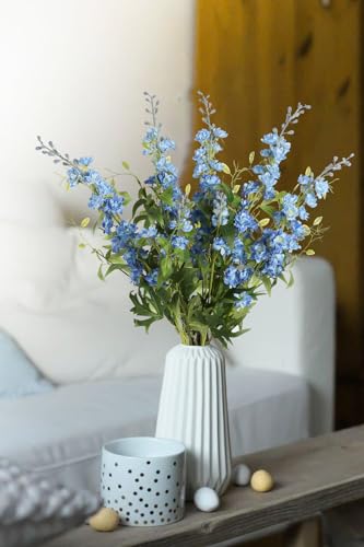 Ipopu Blue Silk Flowers 9Pcs Blue Delphinium Artificial Flowers Combo Clematis Greenery 33.5 Inch Long Stem Flowers For Tall Vase Bluebonnet Decor Floral Centerpiece Bridal Bouquets For Wedding thumb #3