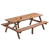 QUAWIP 75' Rectangular Picnic Table for Outdoors,8 Person Brown Wooden Picnic Table, Outdoor Camping Dining Tables with 2 Seats DIY with 2 Built-in Benches for Garden Courtyard BBQ,2220lb Capacity