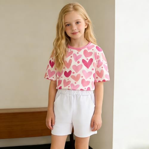 Image of Yoxindax Tween Girls Summer 2-Piece Outfit Set - Crew Neck Short Sleeve T-Cherry Print Shorts 7-14Y Summer Clothes
