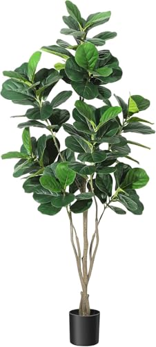 6FT Fiddle Leaf Fig Artificial Tree Faux Floor Plant with Black Planter Pot, Potted Fake Fiddle Leaf Fig Tree for Indoor Outdoor Home Office Decor