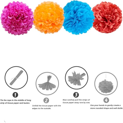 Image of Rose Red Orange Blue Red Paper Pom Poms for Mexican Birthday Cinco De Mayo Party Decoration - Ceiling Wall Hanging Tissue Flowers for Mexican Theme Fiesta Cinco De Mayo