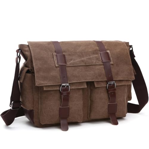 Vintage Canvas Messenger Bag, 15.6 Inch Laptop Crossbody Satchel with Multi-Pocket and Adjustable Shoulder Strap