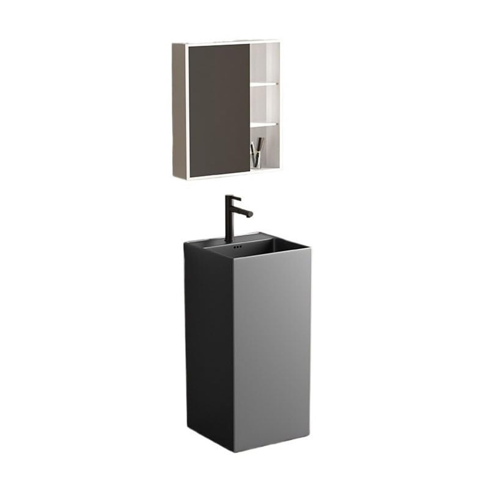 ASerZenith Bathroom Vessel Sink Wash Basin Sink Floor Standing Square Ceramic Column Basin Pedestal Bathroom Sink, Floor Standing Sink Vanity Vessel Sink With Overflow Hole And Drainer(D-One Size)
