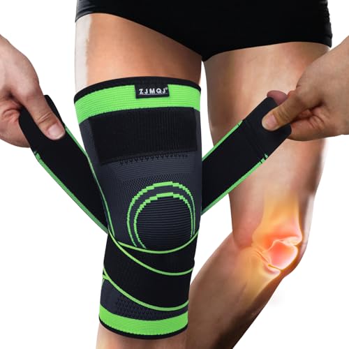 ZJMQJ Knee Brace with Straps for Women/Men Knee Compression Sleeve for Knee Pain Arthritis ACL PCL Meniscus Tear Joint Pain Relief. Knee Support for Running Workout 1 pcs (Green S/M)