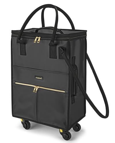 Image of PASMAN Reusable Foldable Rolling Grocery Bag on 4 Wheels,Small,Matte Black