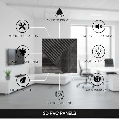 Image of Kayra Decor 3D PVC Wall Panel - Fluted Design, Nexa Gray Color 19.7 inch x 19.7 inch (Pack of 18) - Covers 48.51 Sq. Ft.