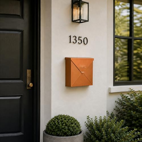 Image of NACH Mailboxes for Outside Wall Mount, 10 x 10 x 4 inch Antique Copper Mail Boxes for House Outside, Waterproof Mailboxes for Outside - Chicago Style Mail Box