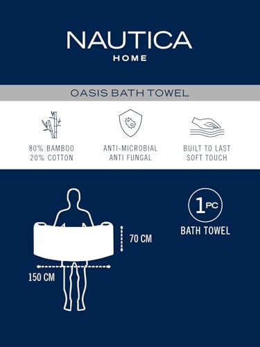 Image of NAUTICA Bamboo Towel for Bath Larg Size | 1pc Bath Towel (Oasis) | 500GSM (40cm x 60cm) | Fade Resistant |Perfect for Everyday Use | Blue