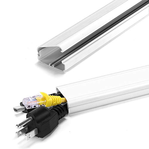 TV Cord Cover on Wall - 31.5 inch Cable Raceway Management System Cable Cord Concealer Paintable Cable Cover Channel for Wall Mounted Tv Wires Hider 2X L15.7in W1.5in H0.7in White