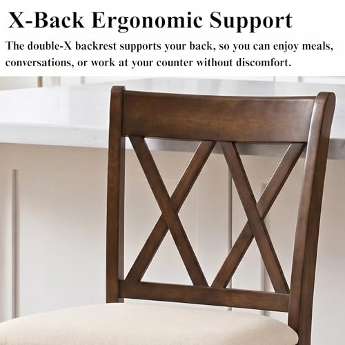 Butacos de barra chairus, set de 6 unidades, altura 24 pulgadas, respaldo en X cruzado y asiento acolchado en cuero sintético PU, estilo moderno y rústico para isla de cocina, bar en casa o comedor miniatura 5