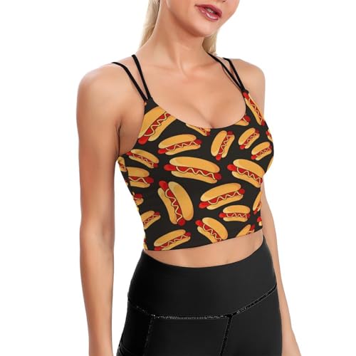 Comfort Fit Sports Bras, Sleeveless Tops for Workout Activewear, Fun Food Hotdog Hot Dogs Yoga Top