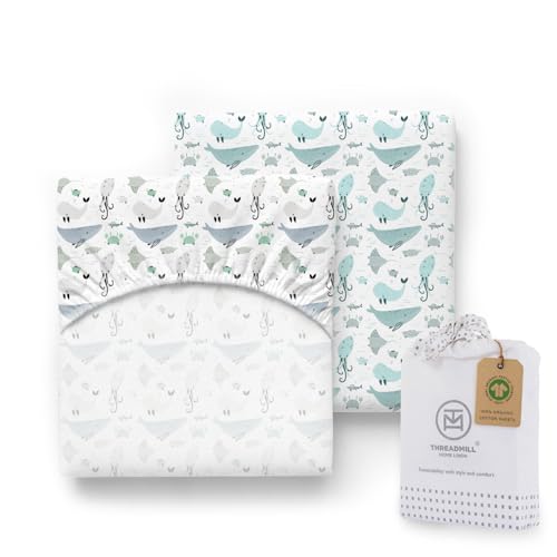 Image of Threadmill Organic Baby Crib Sheets for Boys & Girls | 100% Organic Cotton Fitted Crib Sheet for Standard Crib Mattress | 2 Pack Unisex Cozy Toddler Sheets, Machine Washable Migosprint