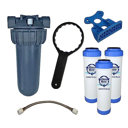 KleenWater Dishwasher Water Filter, KW2510HW-resin Under Sink Filtration System, Cation Exchange Resin Filled Filters for Hard Water and Cloudy Film Residue on Dishes and Glasses