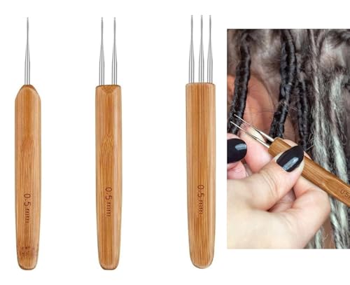 3 Pièces Aiguilles à Locks Professionnelles en Bambou - Crochet à Dreadlocks pour Création, Entretien et Rétissage des Dreadlocks et Tresses - Léger et...