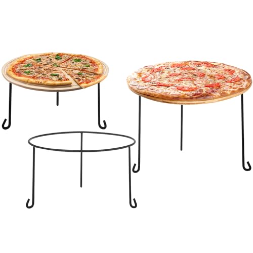 MyGift Set of 3 Pizza Stands for Table, 8, 9 10-Inch Metal Wire Pizza Pan Rack Holder, Round Black Pizza Tray Risers, Tabletop Serving Stands for Food and Platters