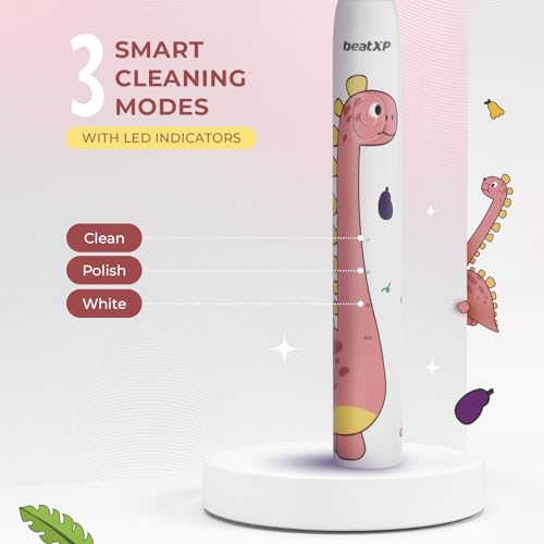 Image of beatXP Jiggle Sonic Electric Toothbrush for Kids with 2 Brush Heads & 3 Cleaning Modes | Rechargeable Electric Toothbrush | 20500 strokes /min with Long Battery Life (Milky White)