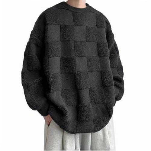 Cambkatl Men's Plaid Texture Oversized Pullover Sweaters, Loose Crewneck Long Sleeve Casual Knitted Winter Sweater Tops