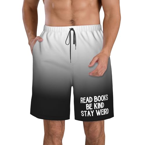 Read Books Be Kind Stay Weird Men's Casual Board Shorts - Elastic Waist Drawstring Swim Trunks Fit Summer Hawaii,
