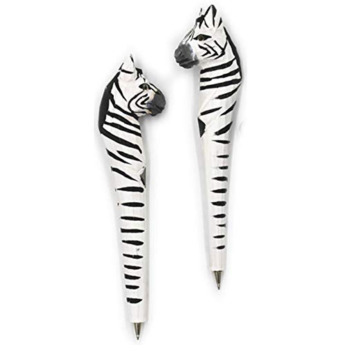 Gel Pens Black Ink Fine Point Smooth Writing Pens, Hand Carved zebra Shape Wooden Pen Cute
