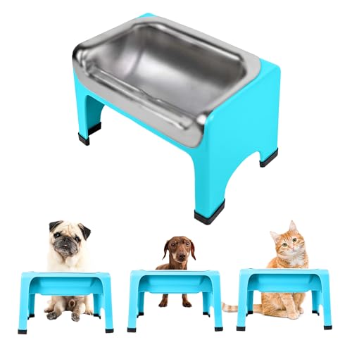 Fluff Trough 7.25 Inch Tall Elevated Bowls for Medium & Small Dogs - Stainless Steel Raised Bowl With Stand Holds 2 Cups of Pet Food - Vet Recommended Dishwasher Safe Feeder Station