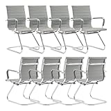 chairus Juego de 8 Silla de Oficina de Cuero PU Sillas de Trabajo con Reposabrazos, Gris