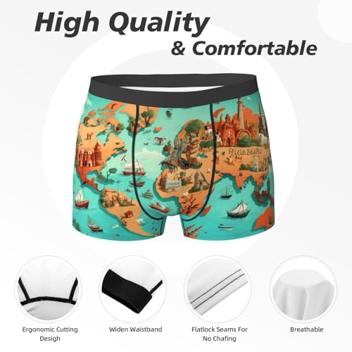 Men's Boxer Briefs World Map Sea Pattern Underwear For Men Soft Elastic Boxer Shorts For Boys Adult3