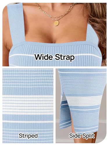 Image of MEROKEETY Womens Summer Striped Bodycon Ribbed Knit Midi Sweater Dress 2026 | Sleeveless Long Tank Dress, Soft, Stretchable, Maternity, Baby Shower, Gender Reveal, Bump Friendly, Beach, Vacation Outfit