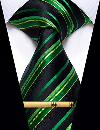 Image of YourTies Men's Neckties Striped Tie and Plaid Neckties for Men Woven Silk Tie Gold Tie Clip Set