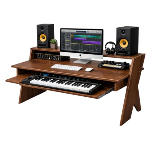 Image of Timber Acoustics StudioPad Mini Music Production Desk for Studio | Professional Music Producer Table for PC, MIDI Keyboard & Audio Setup (3.5' x 2.5') (Brown Oak)