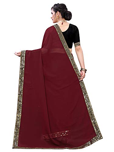 Image of AKHILAM Women's Lace Border Solid Georgette Saree with Unstitched Blouse Piece(CRNTON570 Parent)