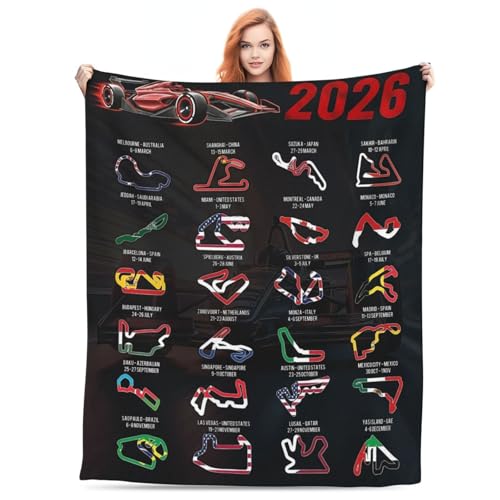 CoFlink 2026 F1 Racing Circuits Fleece Throw Blanket 50 * 60in Soft Microfiber Ultra Cozy Lap F1 Blanket for Sofa Bed & Travel Fan Gift (Black Red)