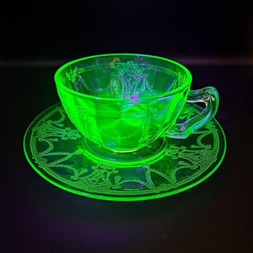 カップ&ソーサー アンカーホッキング カメオシリーズ ウランガラス グリーンのサムネイル